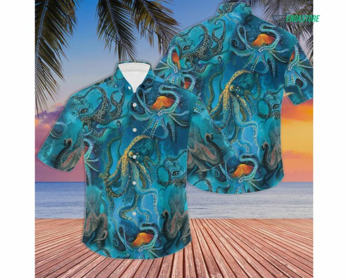 Blue Ocean Octopus Hawaiian Shirt For Men