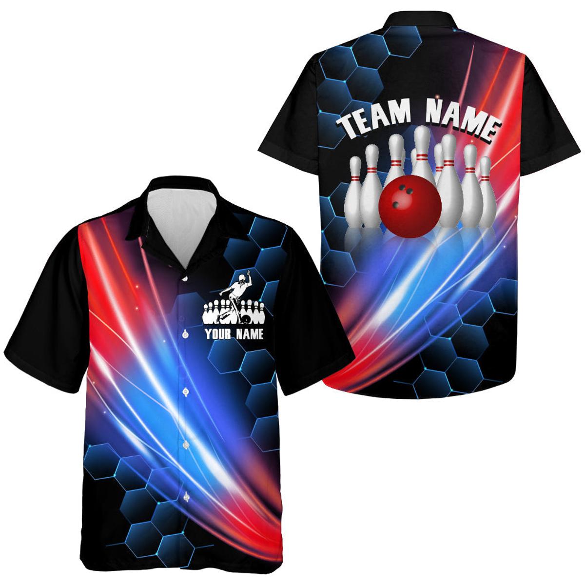 Blue Neonlights Bowling Hawaiian Shirt For Men, Women, Bowling Team Shirt