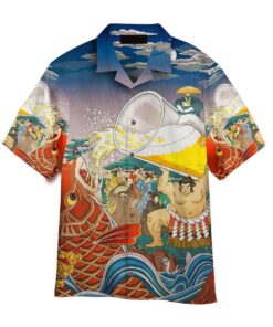 Carp Drink Beer Sumo Blue And Red Oktoberfest Hawaiian Shirt Outfit For Men