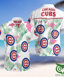 Chicago Cubs With Flamingos And Leaves White Hawaiian Shirt