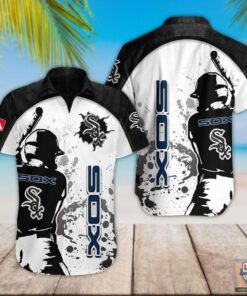 Orange Hibiscus Blue Gray Leaf Black Sox Hawaiian Shirt Gifts Idea