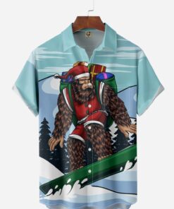 Christmas Chest Pocket Short Sleeve Big Foot Hawaiian Shirt Outfit For Men