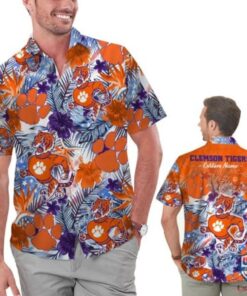 Clemson Tigers Tropical Floral Custom Name Hawaiian Shirt Gift