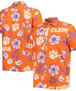 Clemson Tigers Wes & Willy Floral Orange Hawaiian Shirt Gift