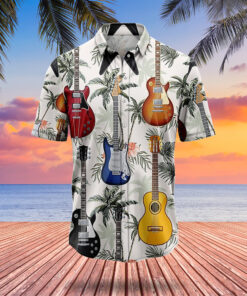 Chest Pocket Short Sleeve Casual Guitar Hawaiian Shirt