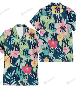 Colorful Sketch Hibiscus Dark Greennew York Yankees Hawaiian Shirt Size Fron S To 5xl