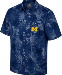 Colosseum Mens Navy Blue What Else Michigan Wolverines Hawaiian Shirt