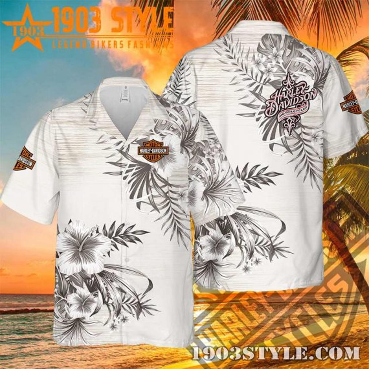 Tropical Pattern Harley Davidson Hawaiian Shirt Outfit For Men