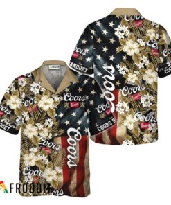 Coors Banquet American Flag Tropical Flower Hawaiian Shirt