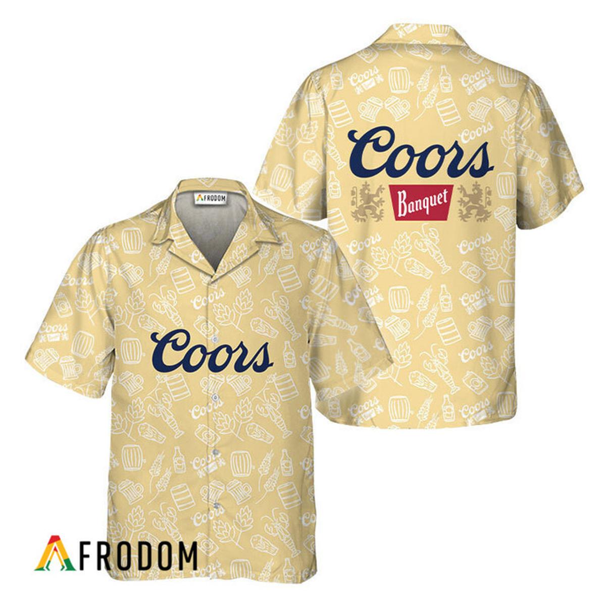 Coors Banquet American Flag Tropical Flower Hawaiian Shirt