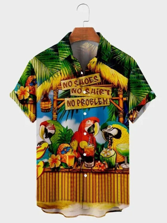 Royaura Men’s Tropical Parrot Hawaiian Shirt For Men Women