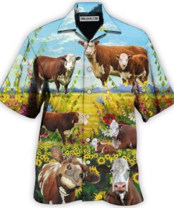 Cow Hereford Cow Landscape Hawaiian Shirt Gift