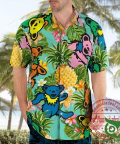 Dancing Bear Aloha Pineapple Tropical Grateful Dead Hawaiian Shirt