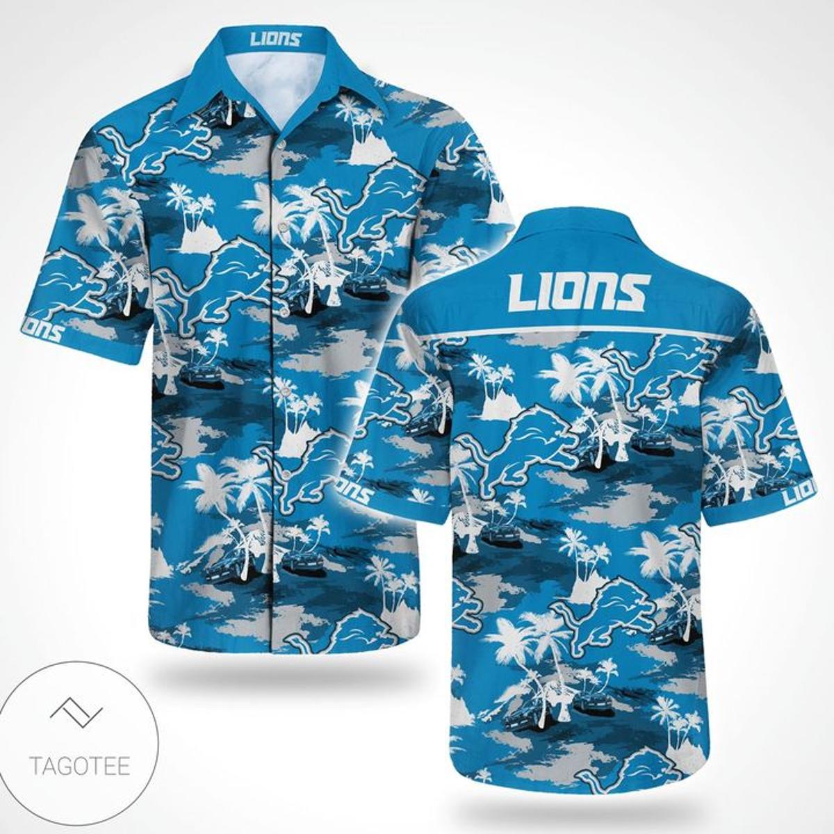 Detroit Lions Palm Hawaiian Shirt Gift For Family