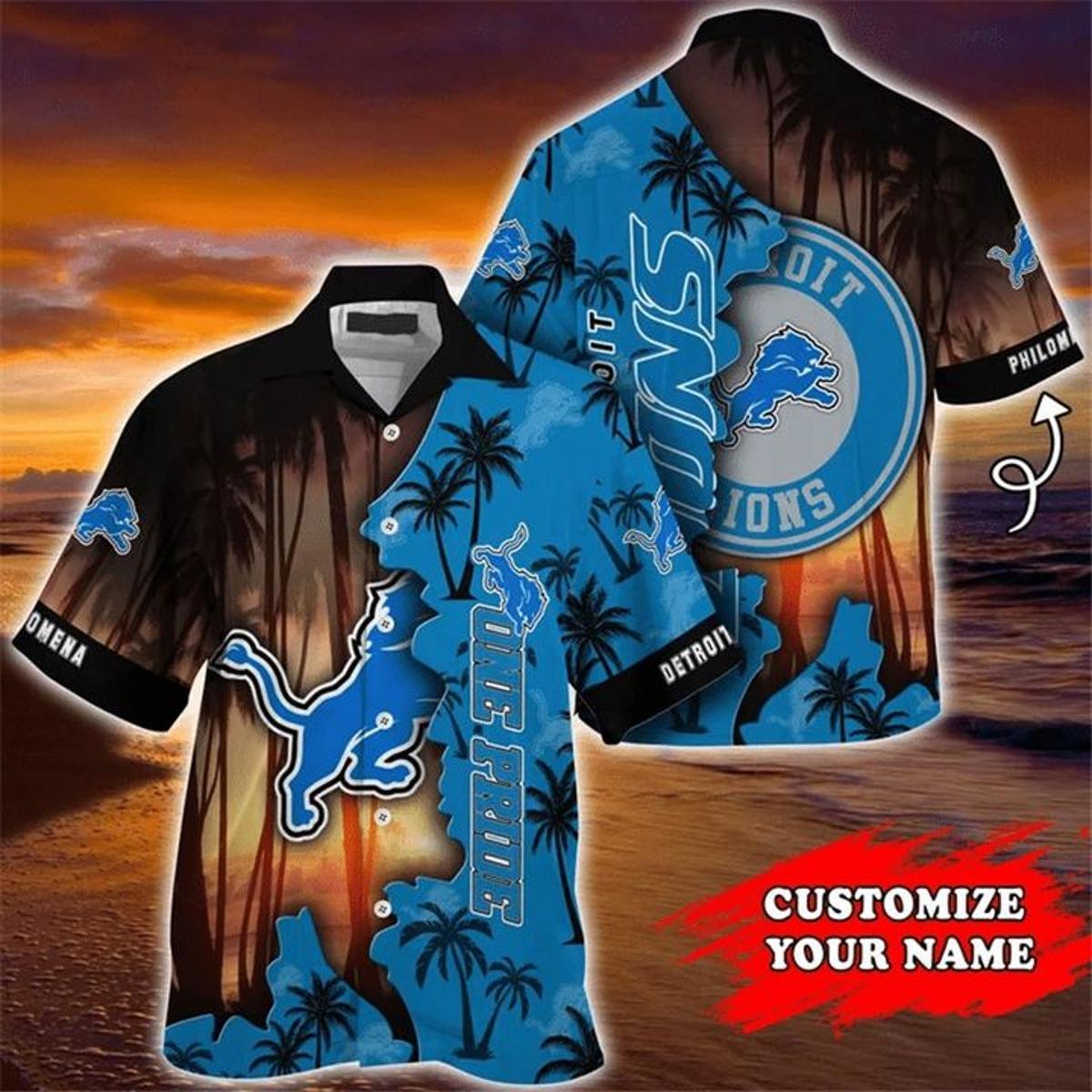 Detroit Lions Tropical Hawaiian Shirt In Blue Black Gift For Fans