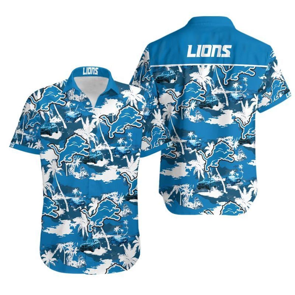 Detroit Lions Palm Hawaiian Shirt Gift For Family