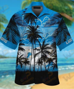 Detroit Lions Tropical Hawaiian Shirt In Blue Black Gift For Fans