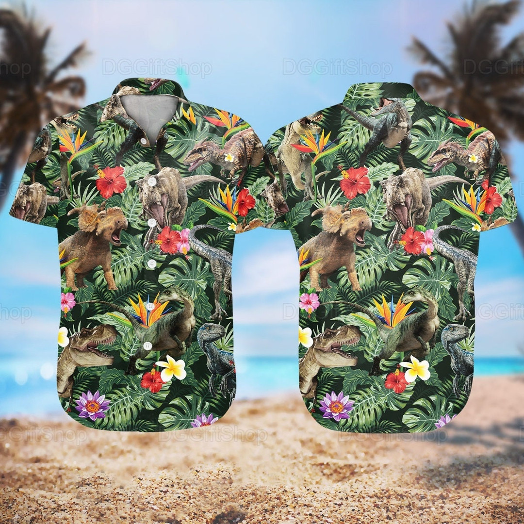 Jesus Ride A Dinosaur Aloha Shirt Size Fron S To 5xl