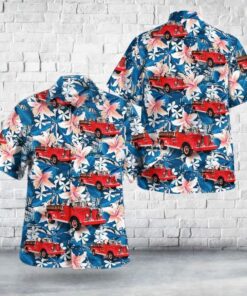 Fire Truck And Tropical Pattern Hawaiian Shirt For Men