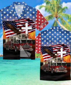 Fire Truck Flag America Hawaiian Shirt