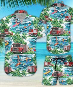 American Flag Firefighter Helmet Seamless Firefighter Hawaiian Shirt Gift