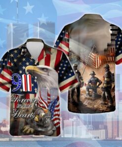 Firefighter Skull Flame Black American Flag Hawaiian Shirt