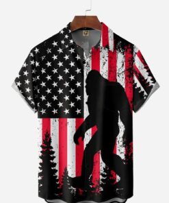 Flag Chest Pocket Sasquatch Hawaiian Shirt Size Fron S To 5xl