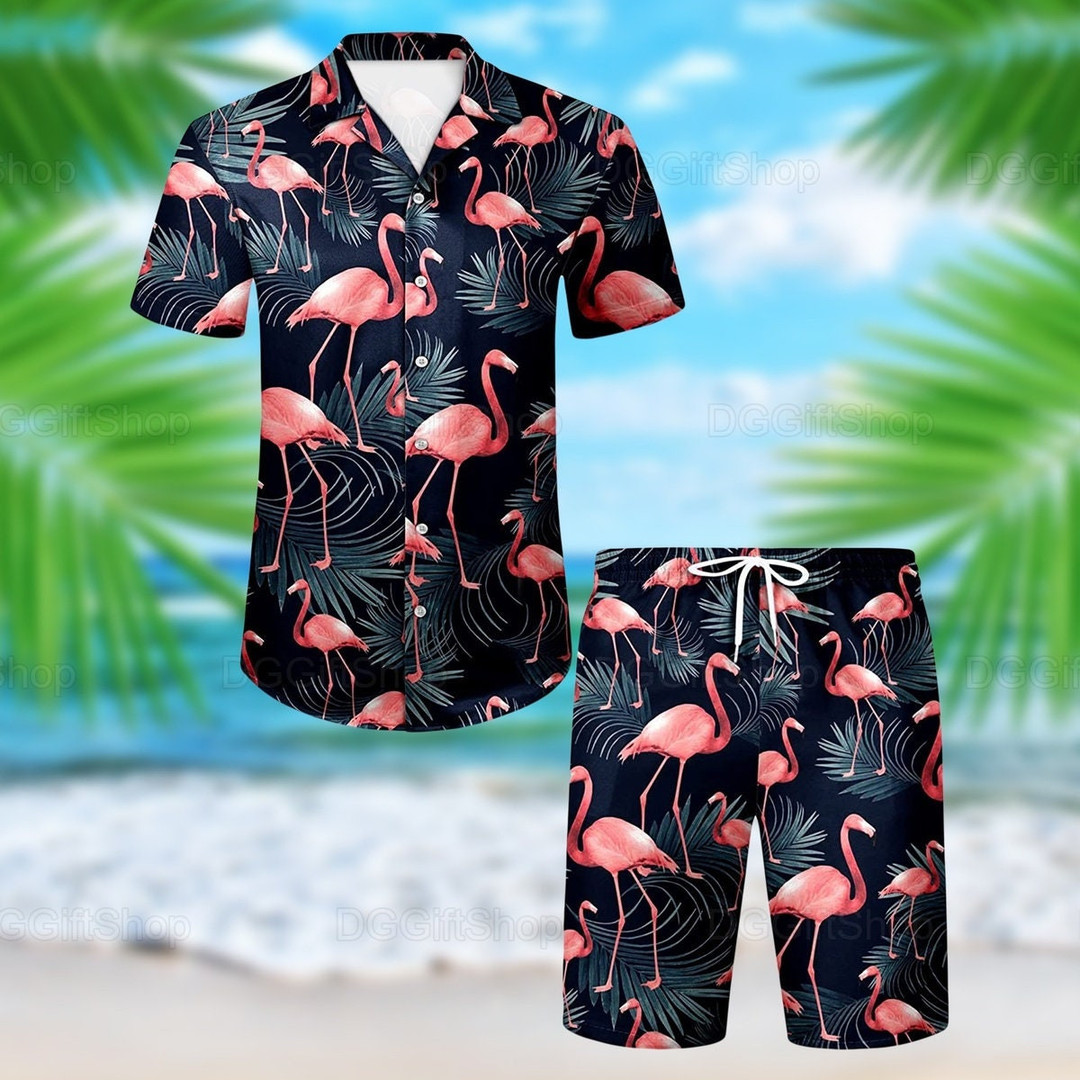 Palm Trees And Pink Flamingo Hawaiian Shirt For Men Women