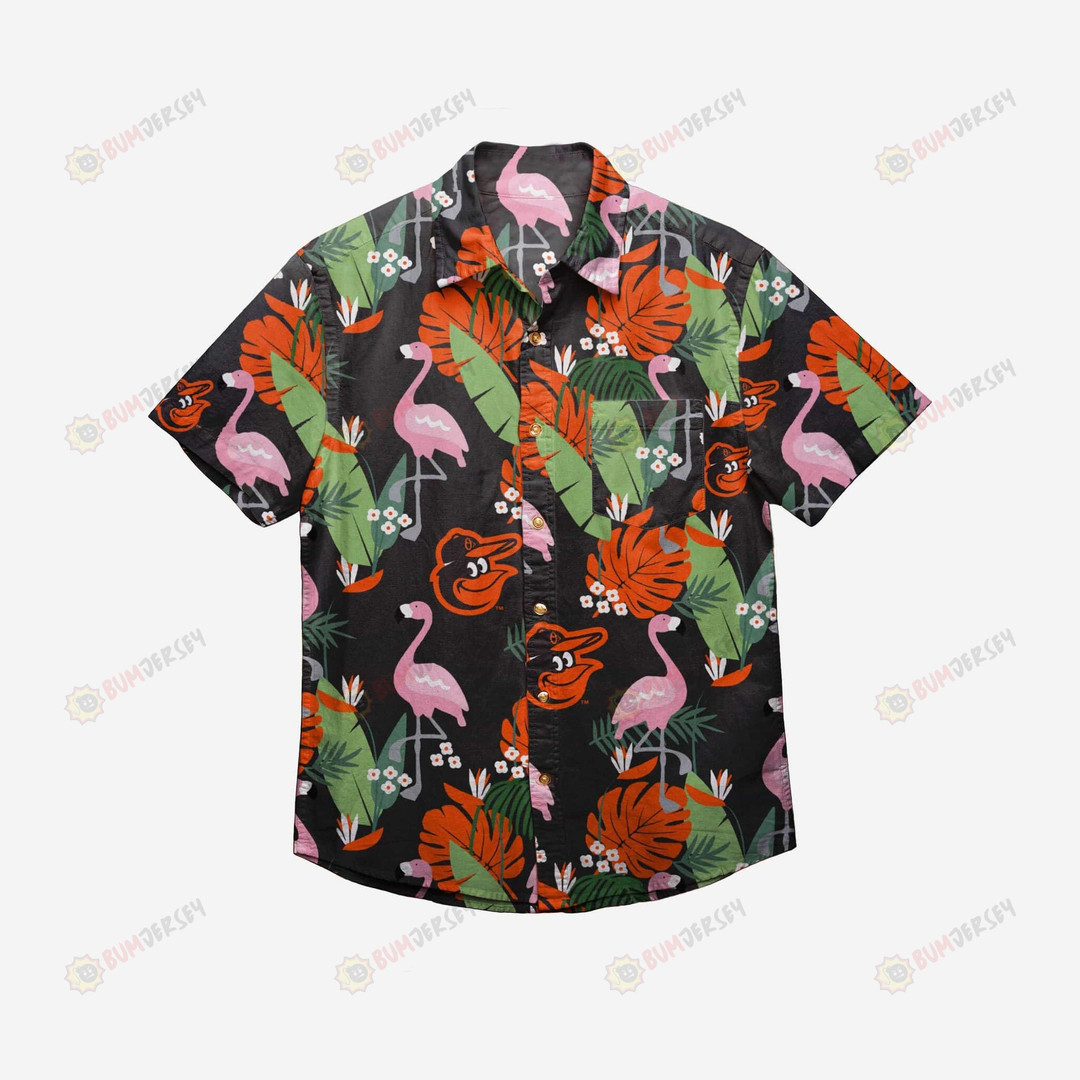 Electro Color Hibiscus Black Orioles Birdland Vintage Hawaiian Shirt