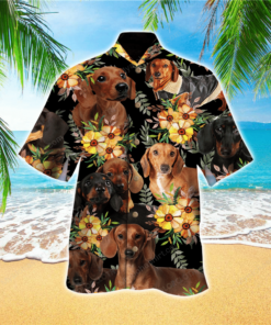 Flowers And Dachshund Print Hawaiian Shirt Outfit For Men