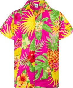 For Men Funky Casual Button Down Very Loud Pink Pineapple Hawaiian Shirt