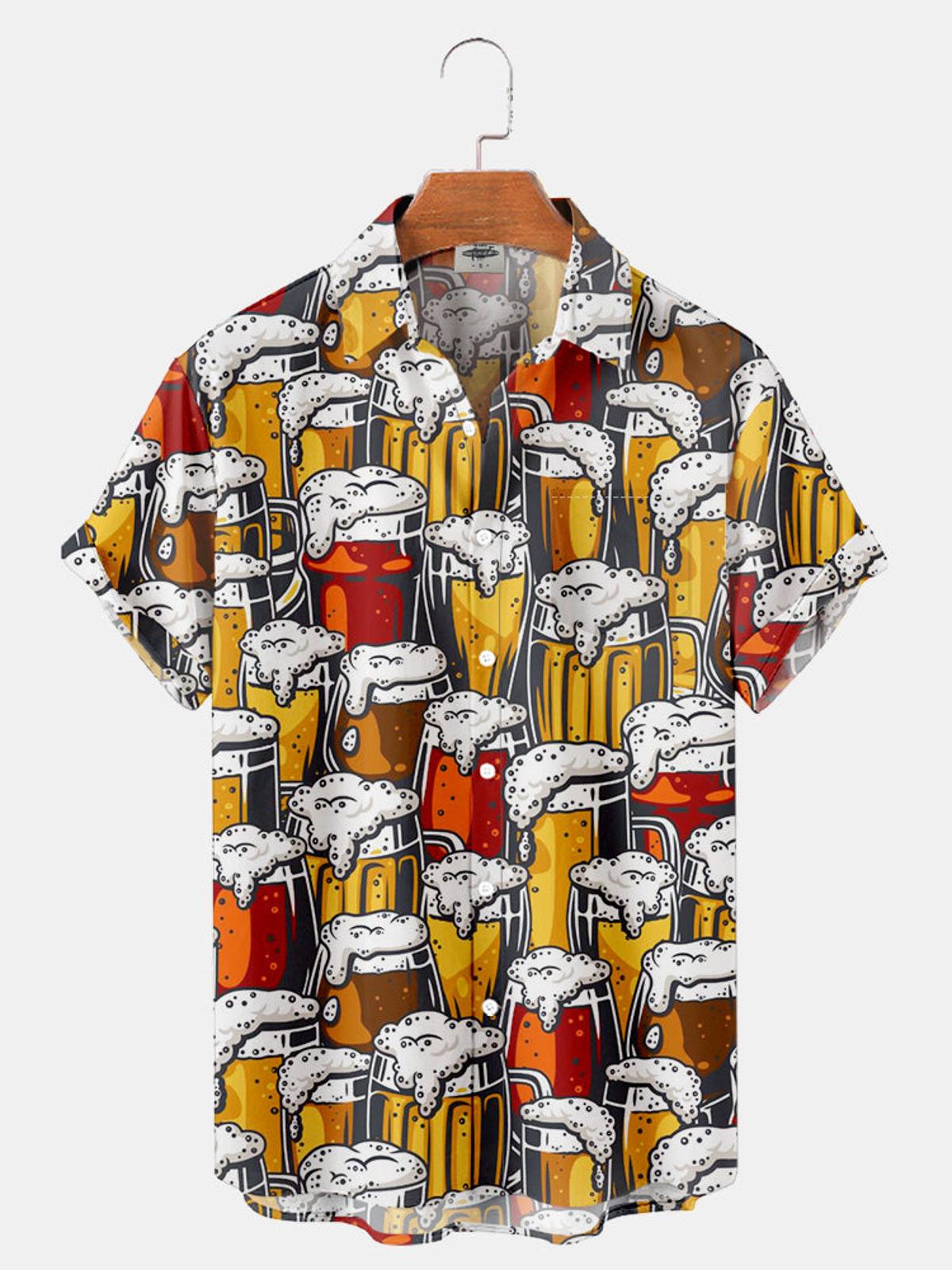 Sausages And Beer Big Set Of Barbeque Party Food Palm Oktoberfest Hawaiian Shirt