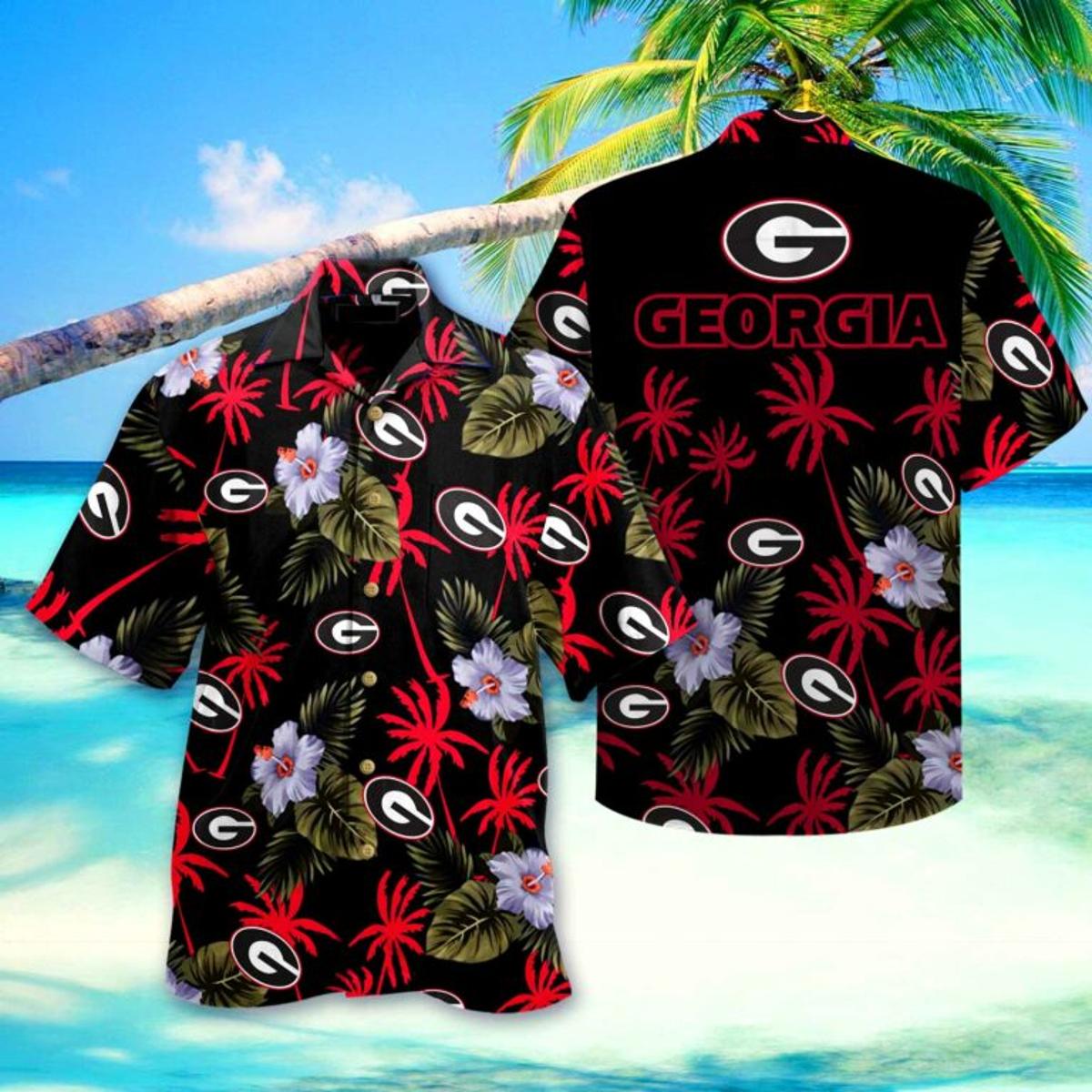 Georgia Bulldogs Flower Short Sleeve Authentic Uga Hawaiian Shirt