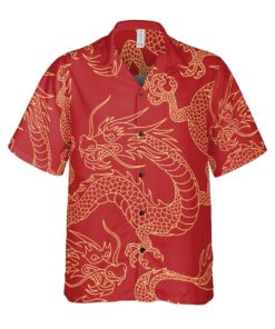 Gold And Red Dragon Hawaiian Shirt For Fans