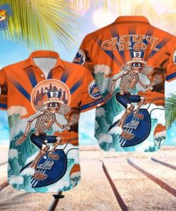 Grateful Dead Mets Orange Hawaiian Shirt Size Fron S To 5xl