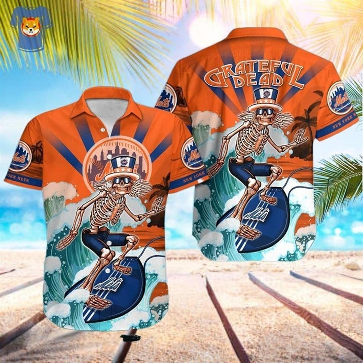 Grateful Dead Mets Orange Hawaiian Shirt Size Fron S To 5xl