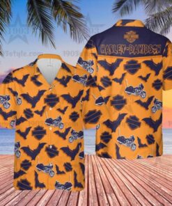 Halloween Bats Harley Davidson Hawaiian Shirt For Men