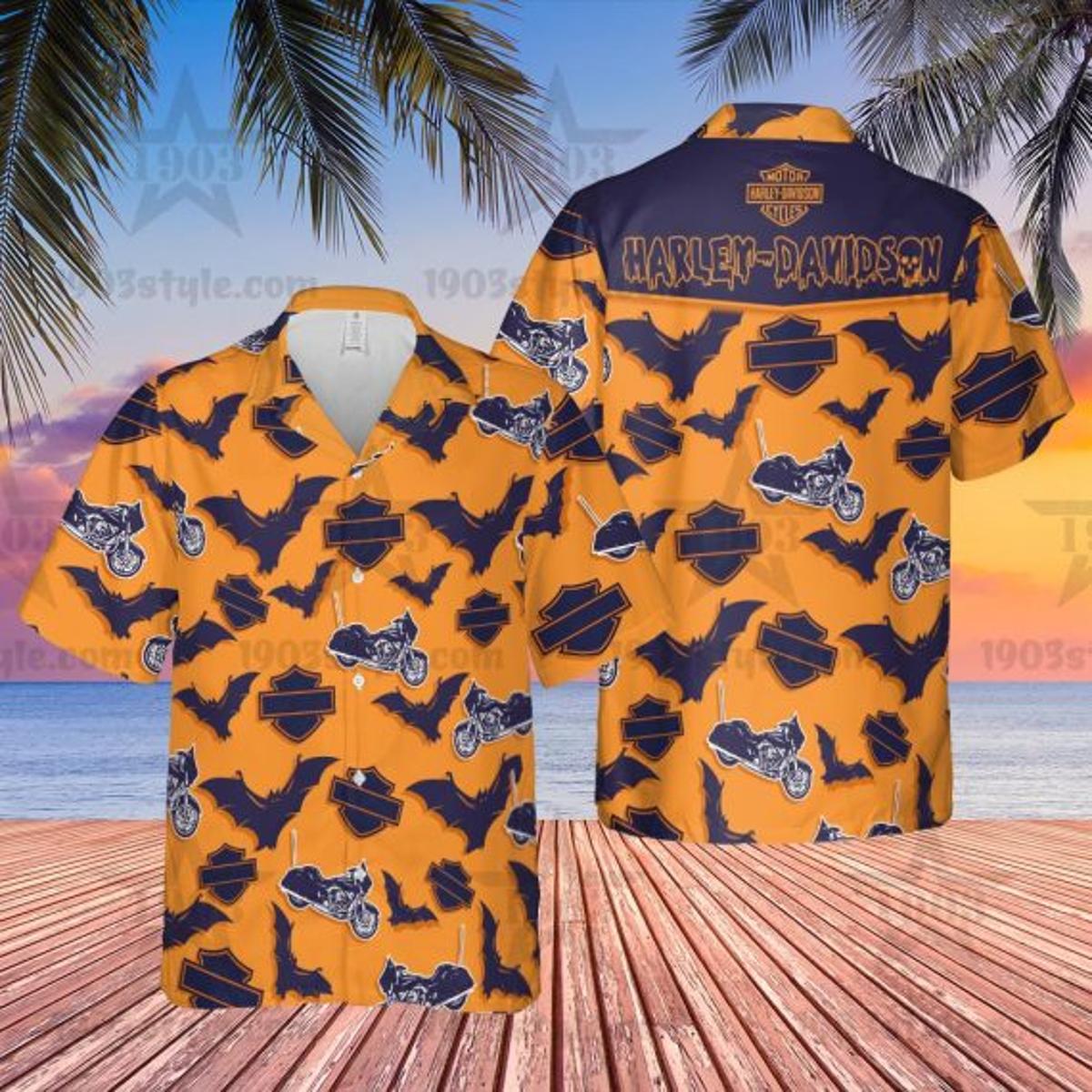 Reyn Spooner Orange Harley Davidson Hawaiian Shirt