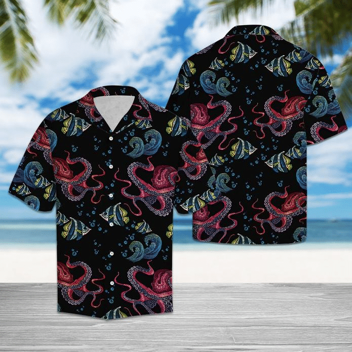 Blue Floral And Octopus Hawaiian Shirt Outfit For Men