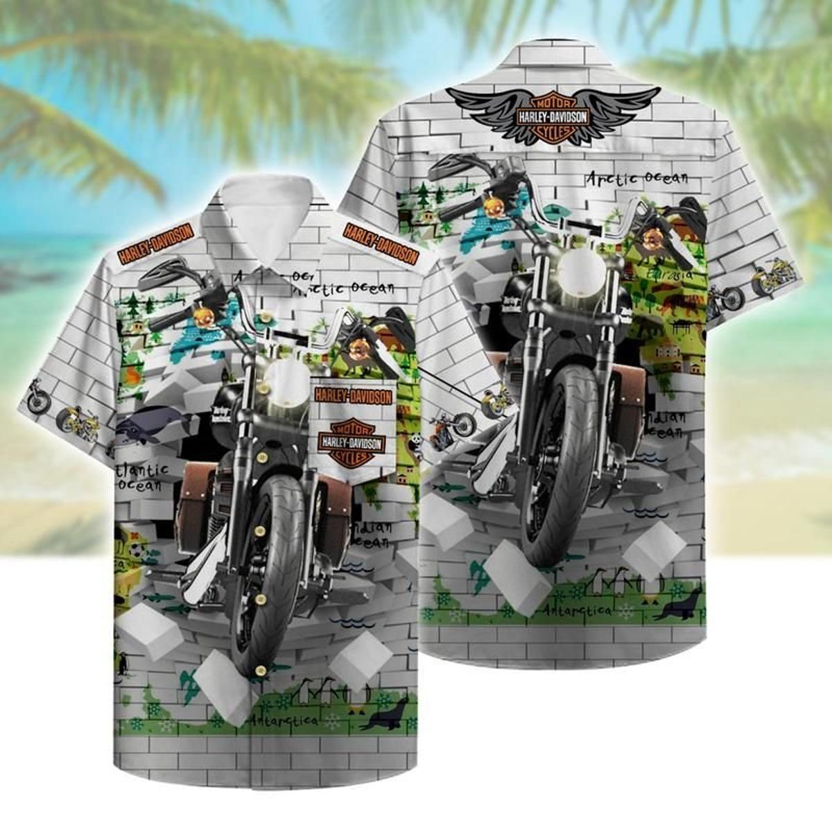 Tiki Surfing Harley Davidson Aloha Shirt