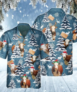 Hawaiian Shirt With Cows Hereford Cattle Blue