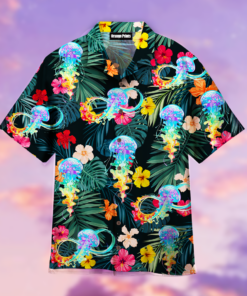 Hibiscus Flower Jellyfish Rainbow Hawaiian Shirt For Men Women