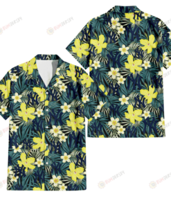 Hibiscus Green Palm Leaf Black New York Yankees Hawaiian Shirt Outfit For Men 1