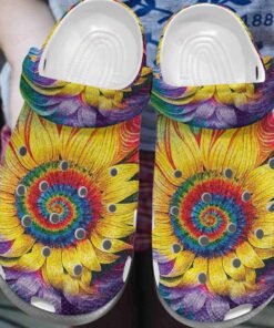 Hippie Crocs Classic Clog Whitesole Sunflower Tie Dye