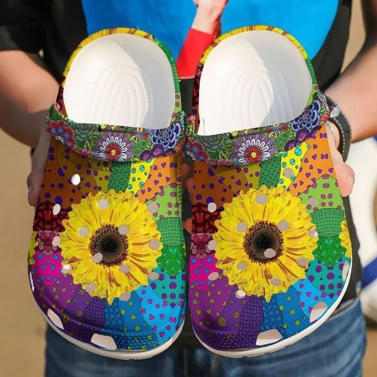 Sunflower Skull Hippie Crocs Best Gift For Fans