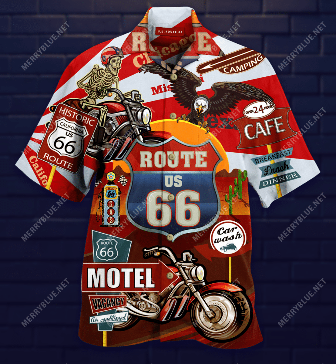 Custom Face Route 66 Hawaiian Shirt For Fans