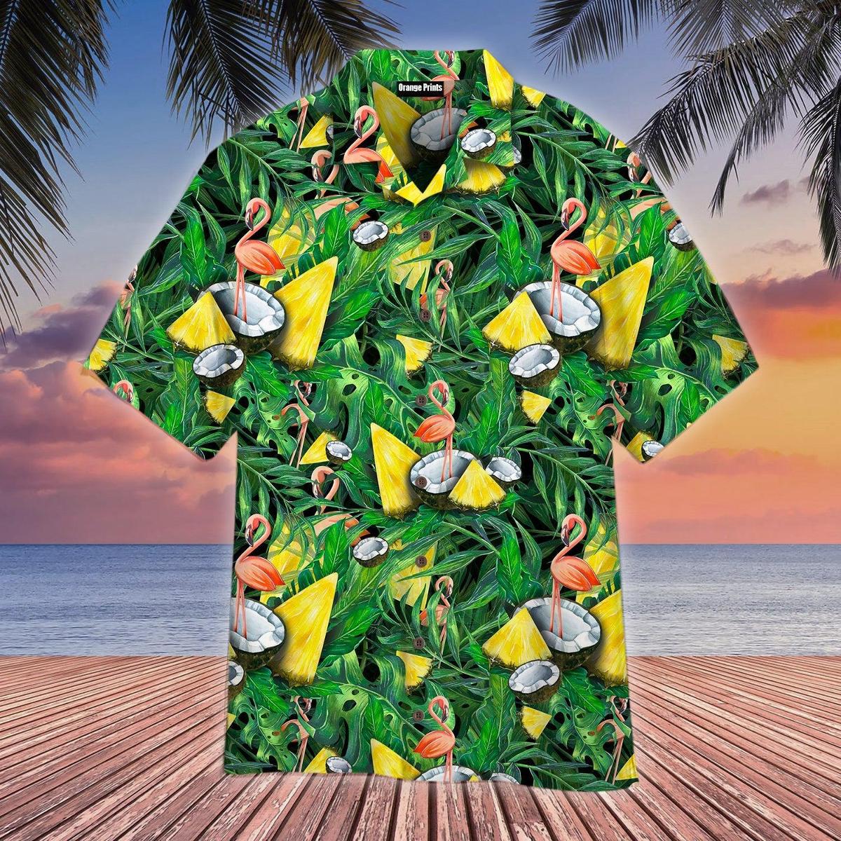 Why Fit In When You Were Born To Stand Out Mens Flamingo Hawaiian Shirt