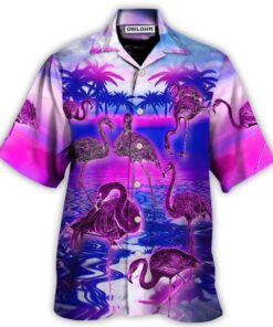 In A Flock Of Pigeons Hawaiian Shirt With Pink Flamingos