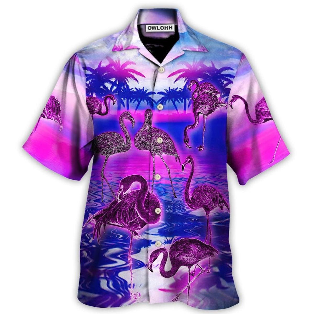 Short Sleeve Lapel Pink Flamingo Hawaiian Shirt For Men Women