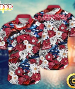 Arkansas Hibiscus Sport Style Razorback Hawaiian Shirt